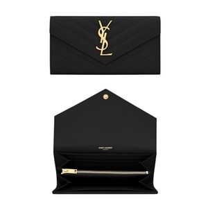 New BNIB Authentic YSL SAINT LAURENT Long Flap Wallet In Grain Embossed Leather.
